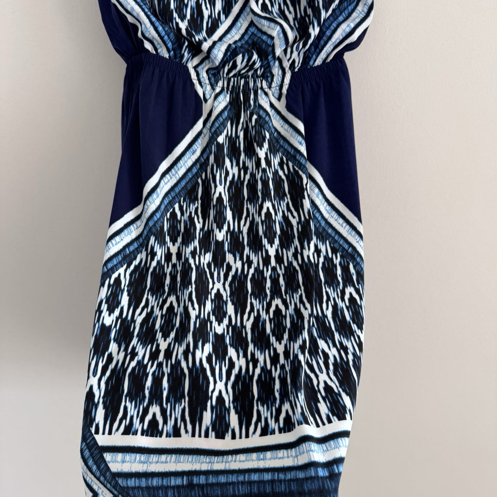 Express XS Strapless Blue Ikat Print Mini Dress Summer Resort