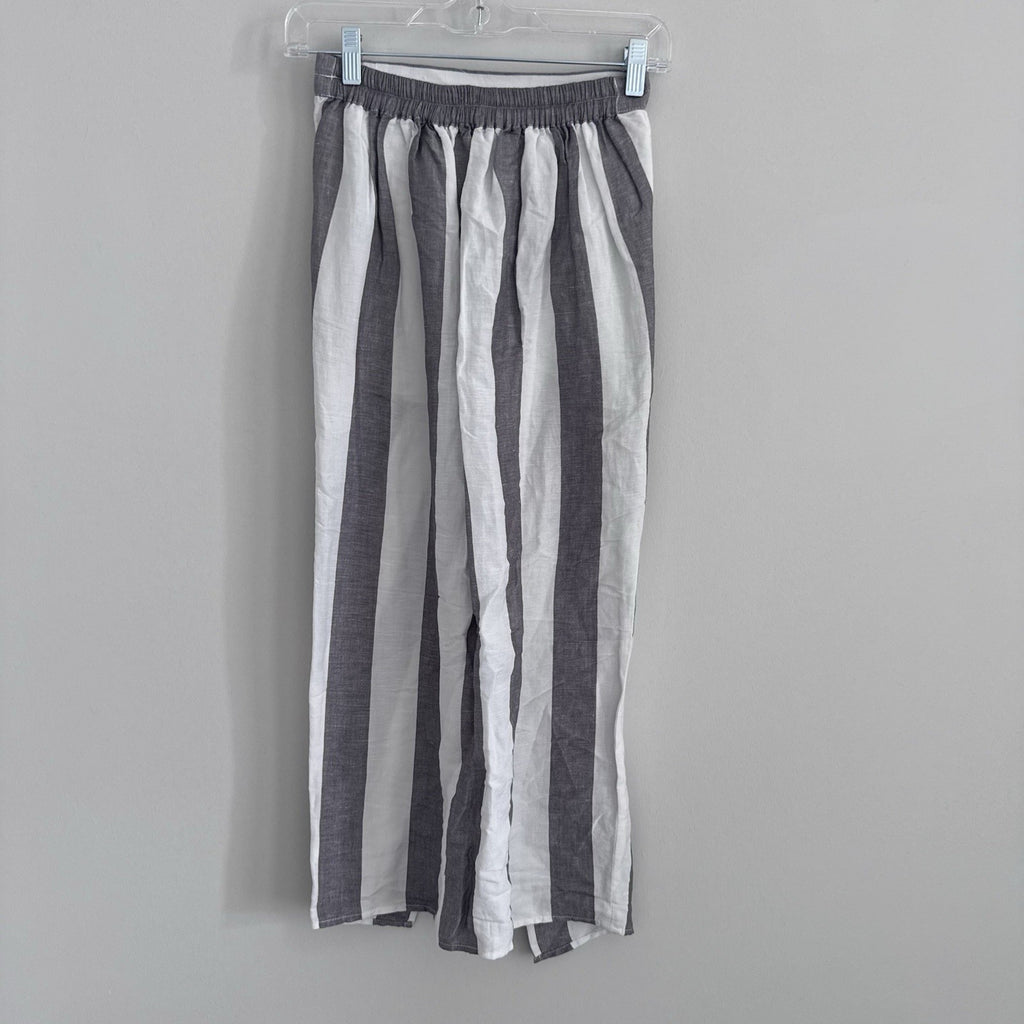 Madewell Linen Blend Wrap Wide Leg Pants XXS Gray Stripe NWT