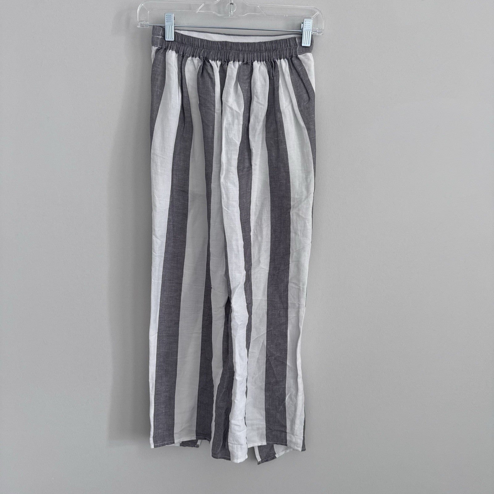 Madewell Linen Blend Wrap Wide Leg Pants XXS Gray Stripe NWT