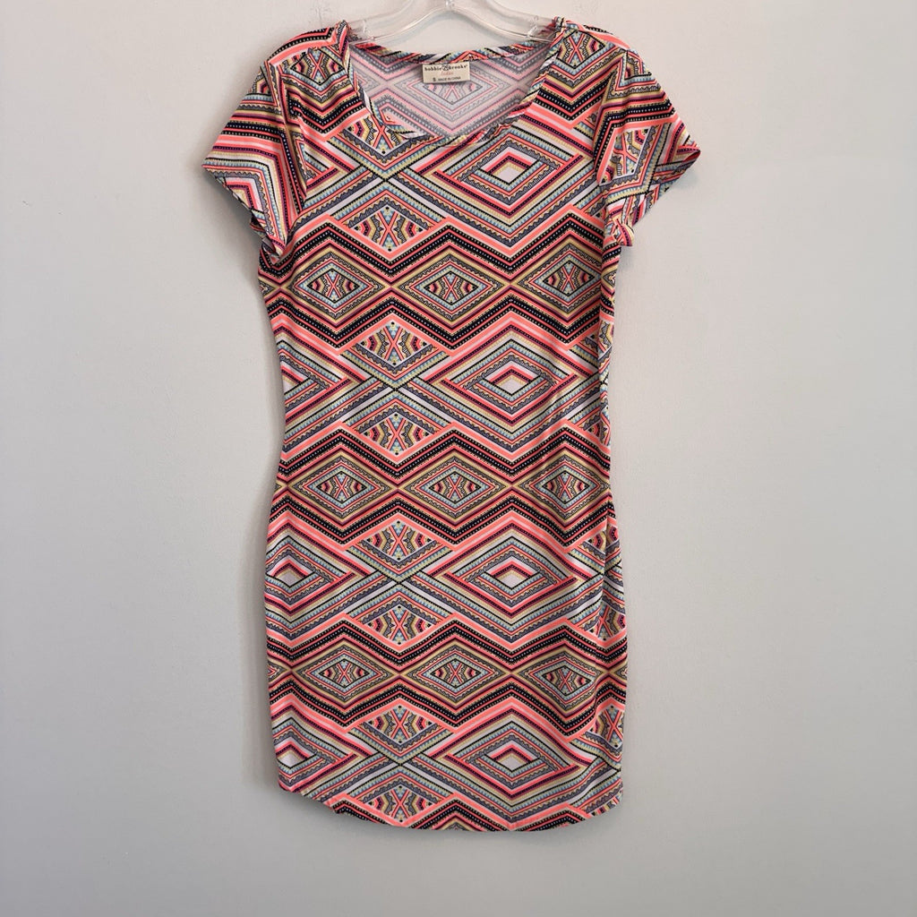 Bobbie Brooks Women Small S Aztec Geometric Print Dress Short Sleeve Bodycon