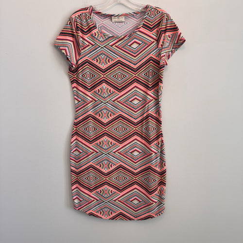 Bobbie Brooks Women Small S Aztec Geometric Print Dress Short Sleeve Bodycon