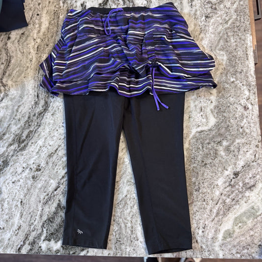 Athleta Skirted Leggings SP Black Purple Stripe Athletic Pants Capri Yoga