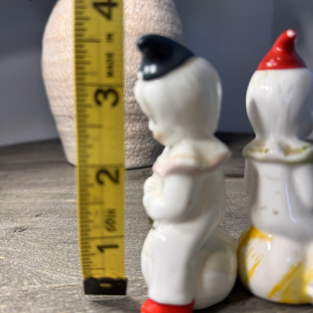 Vintage European Folk Art Doll & Miniature Porcelain Clown Figurine Trio Lot 6"