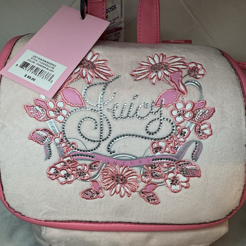 Juicy Couture Juicy In Bloom Velour Mini Backpack Pink Floral Rhinestone NWT