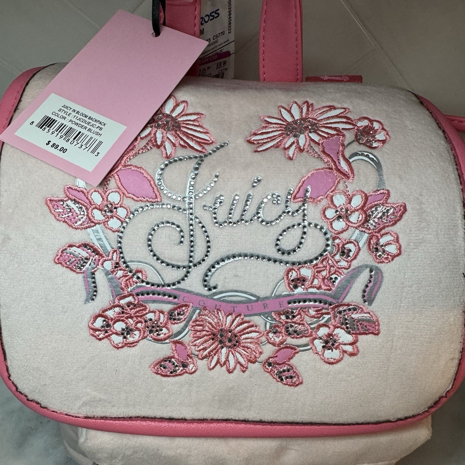 Juicy Couture Juicy In Bloom Velour Mini Backpack Pink Floral Rhinestone NWT