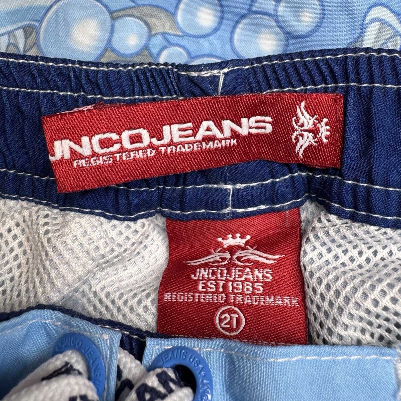 Vintage JNCO Jeans Toddler Boys 2T Swim Trunks Shark Print Blue NWT Deadstock
