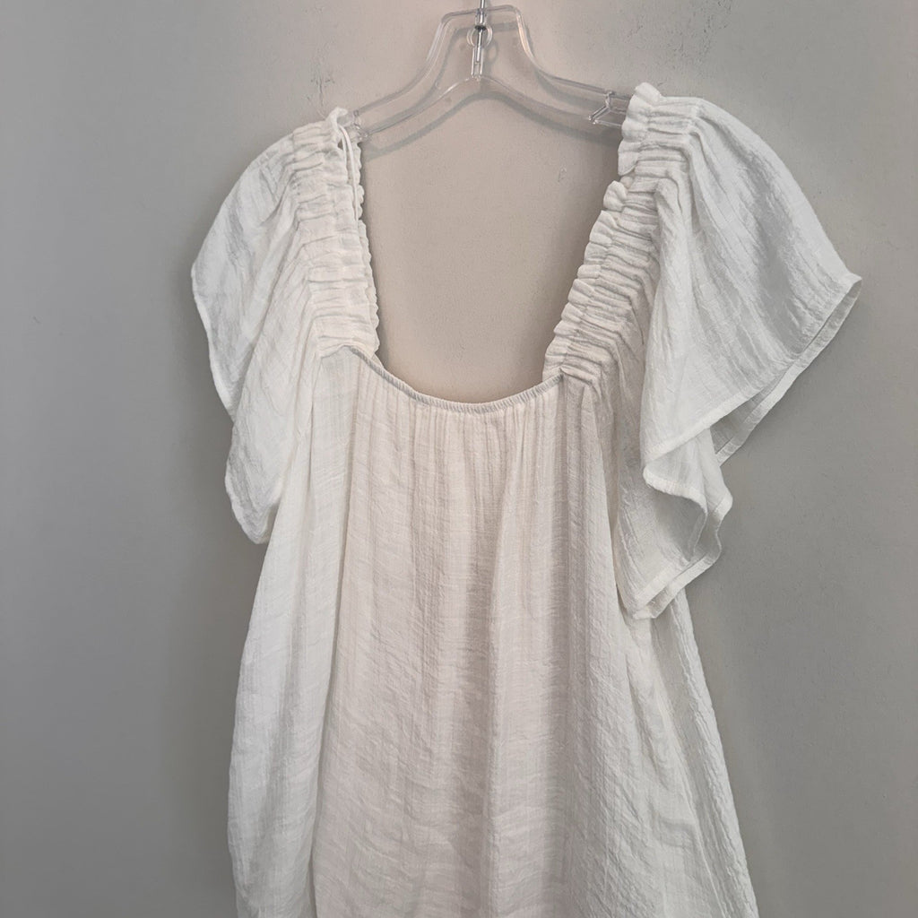 Blu Pepper Women’s Medium White Gauze Flutter Sleeve Square Neck Blouse NEW