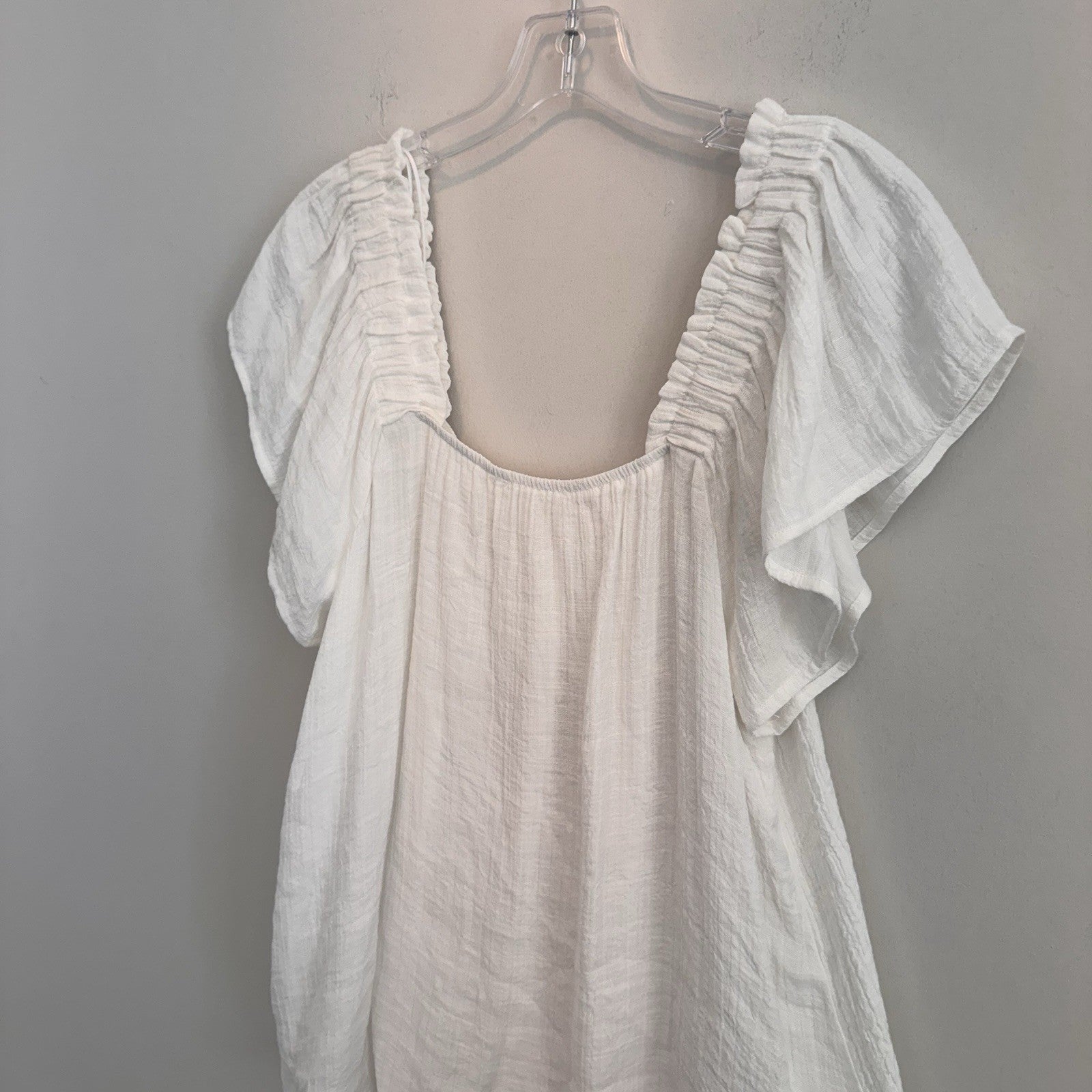 Blu Pepper Women’s Medium White Gauze Flutter Sleeve Square Neck Blouse NEW