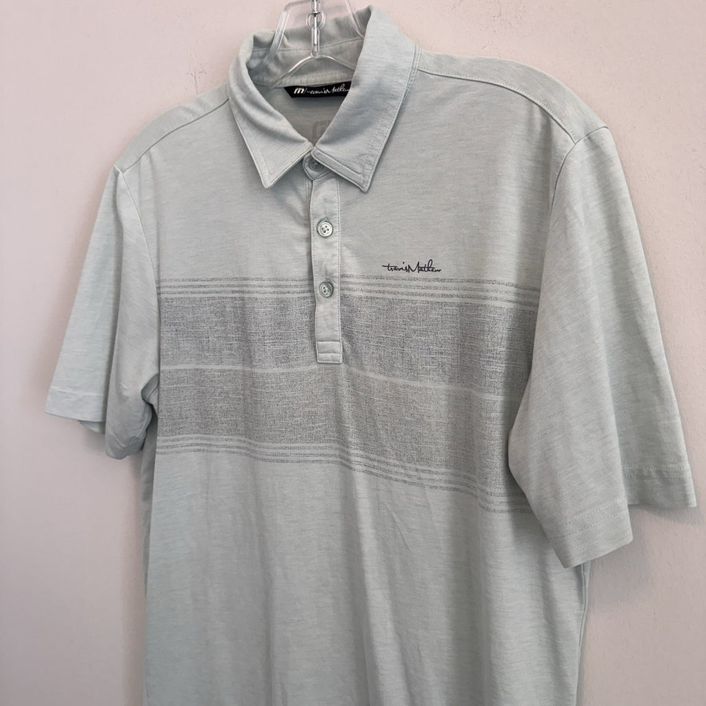 Travis Mathew Men's Small S Polo Shirt Light Blue Heathered Striped Golf