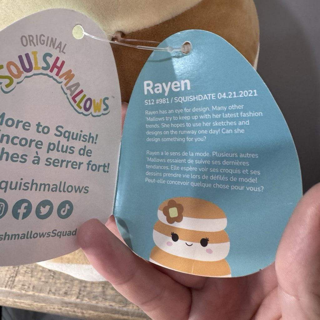 Squishmallow RARE  Rayen Pancake Plush Rayen 12” Stuffed Animal Kellytoy NWT