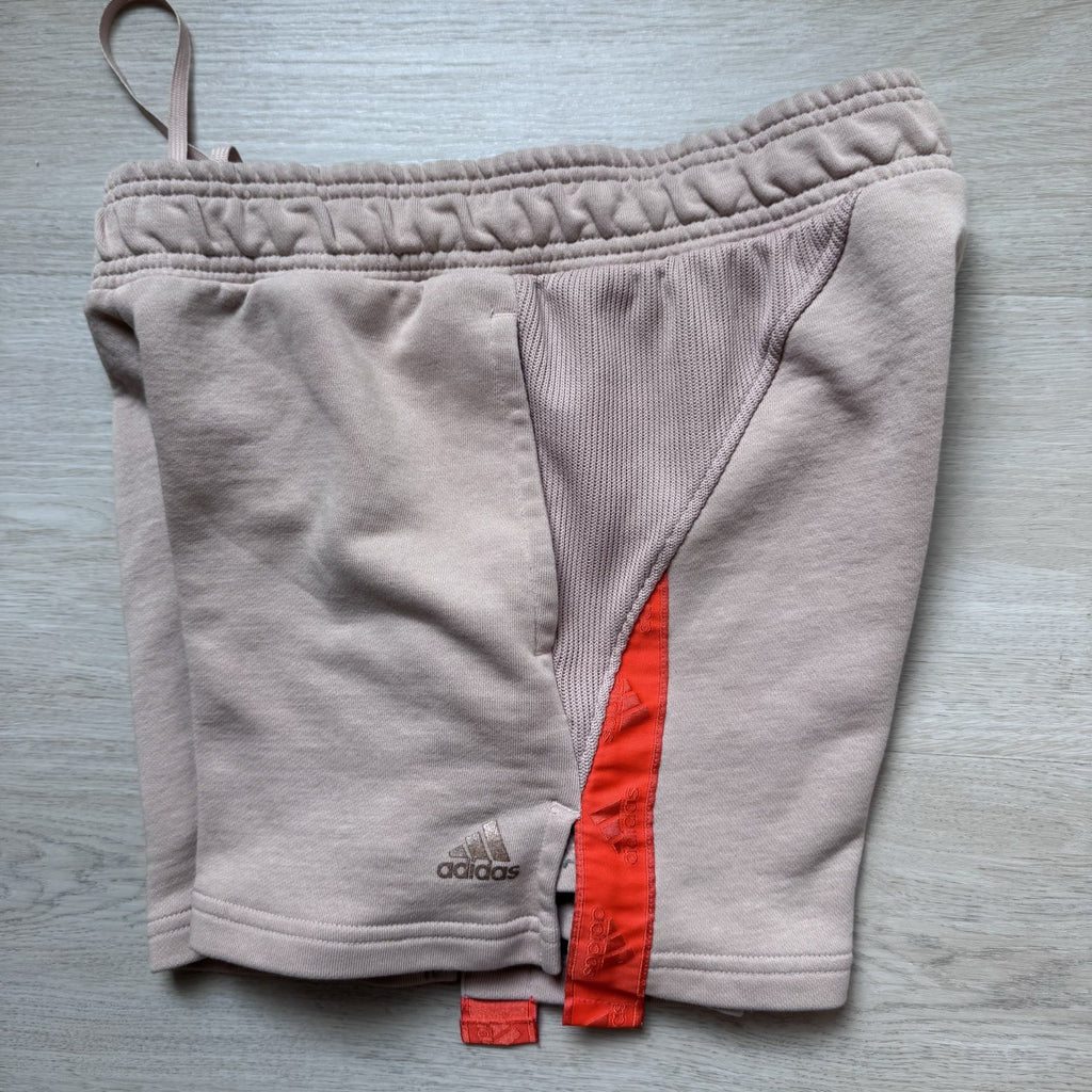 Adidas Womens Small Nude Orange Stripe Fleece Shorts Elastic Waist  Athleisure
