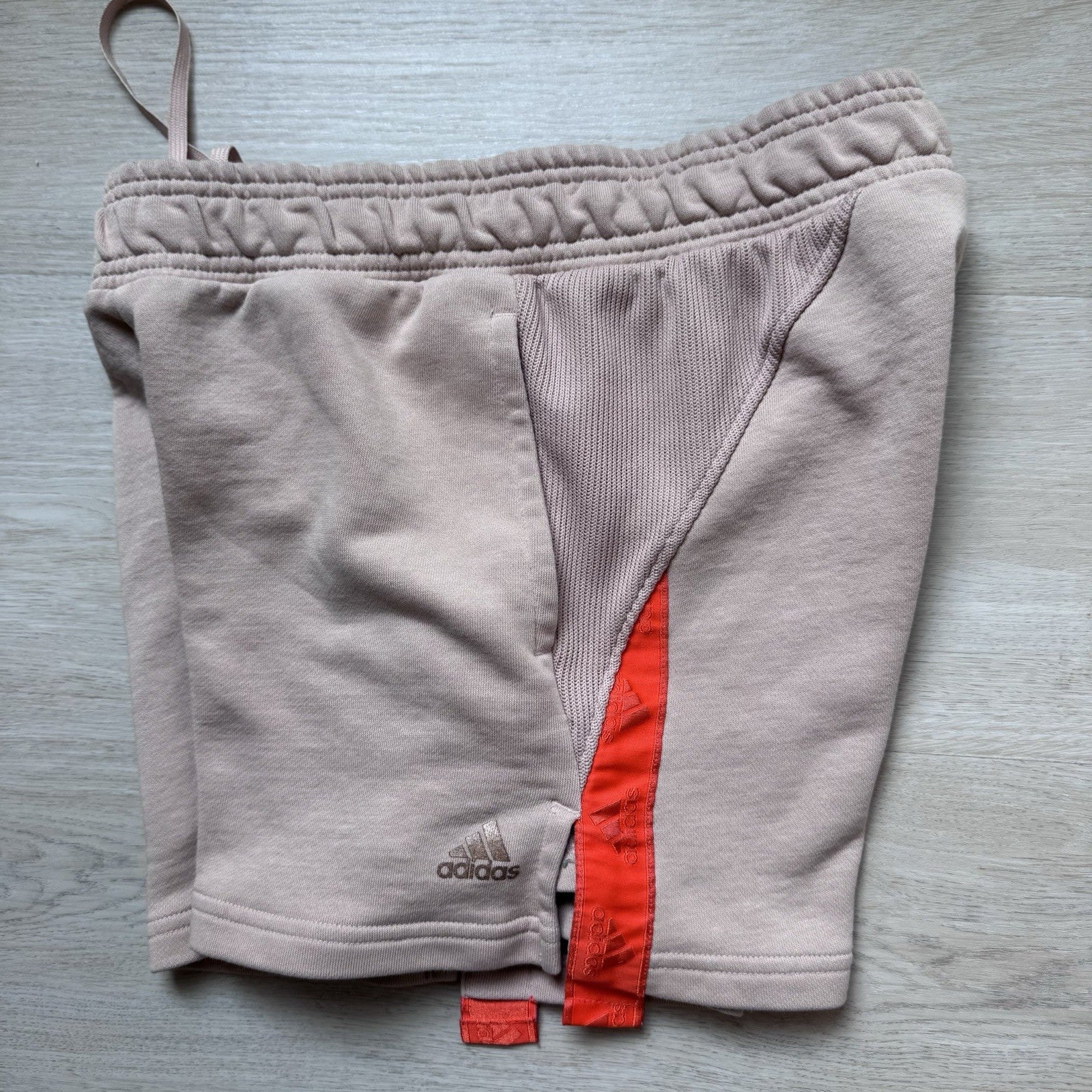 Adidas Womens Small Nude Orange Stripe Fleece Shorts Elastic Waist  Athleisure