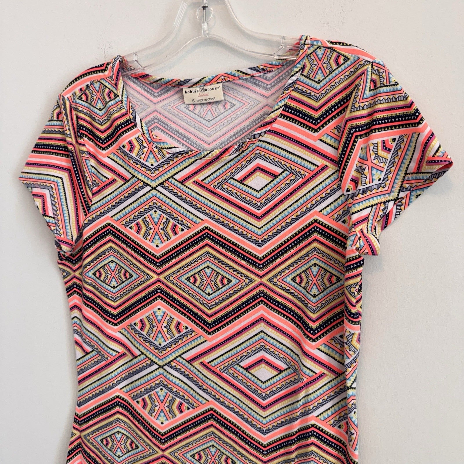 Bobbie Brooks Women Small S Aztec Geometric Print Dress Short Sleeve Bodycon