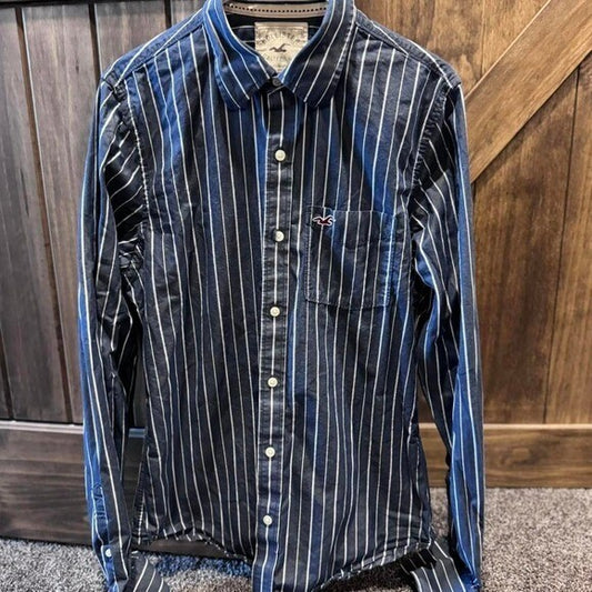 Y2K Hollister Navy Pinstripe Button Down Shirt Sz Small 2000s Vibe