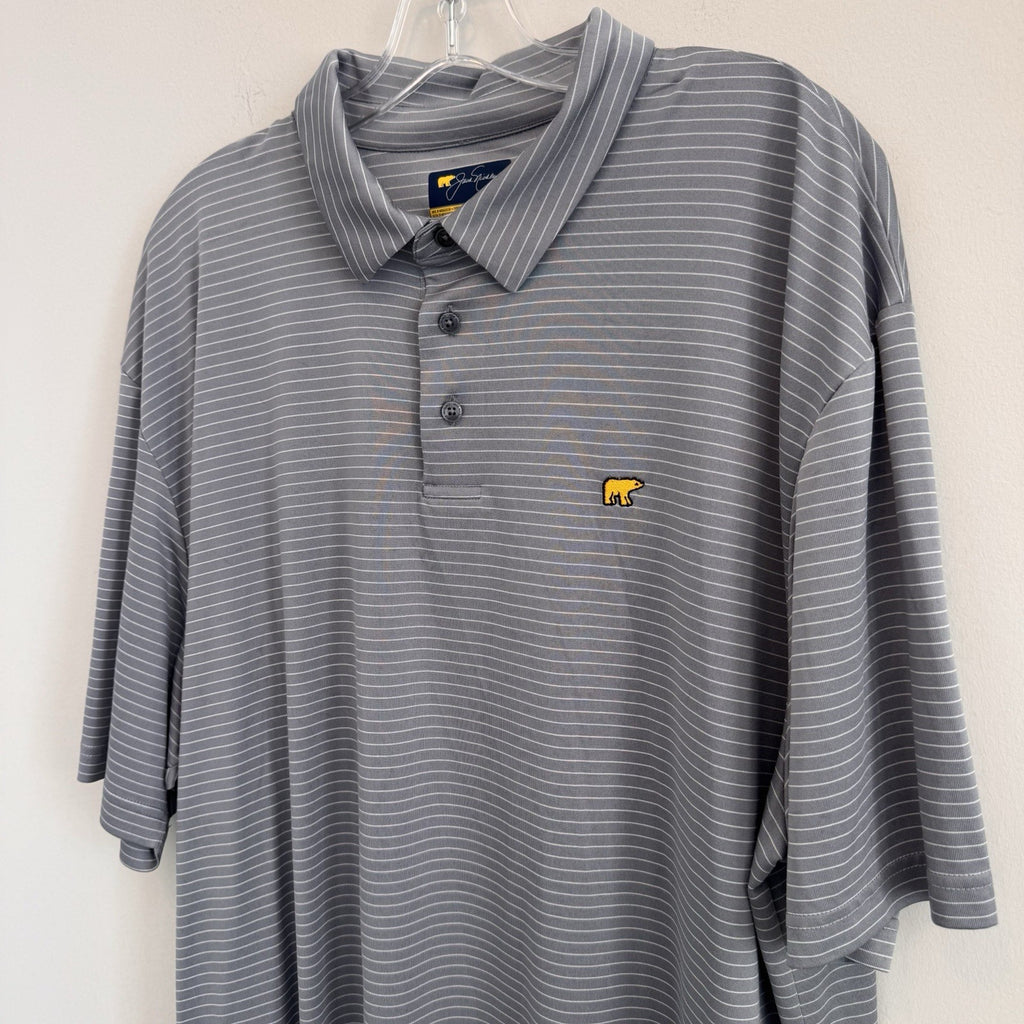 Jack Nicklaus Men XXL Gray Striped Golden Bear Performance Golf Polo Shirt