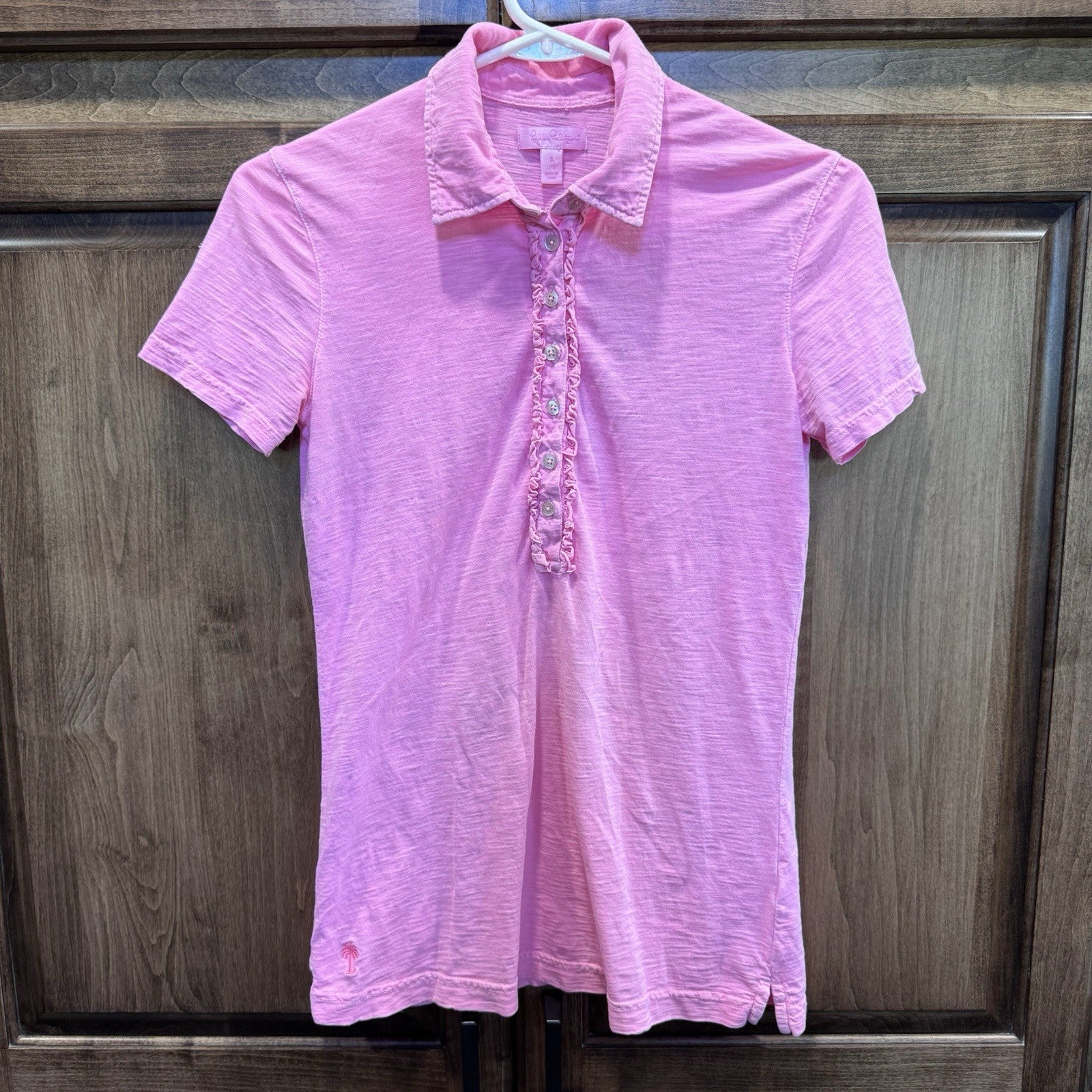 Lilly Pulitzer Pink Ruffle Button Polo Shirt Women’s Small Pima Cotton