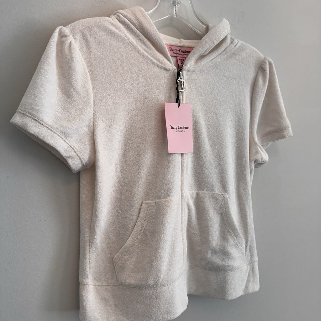 NWT Juicy Couture Oyster Short Sleeve Velour Zip Hoodie Small Rhinestone