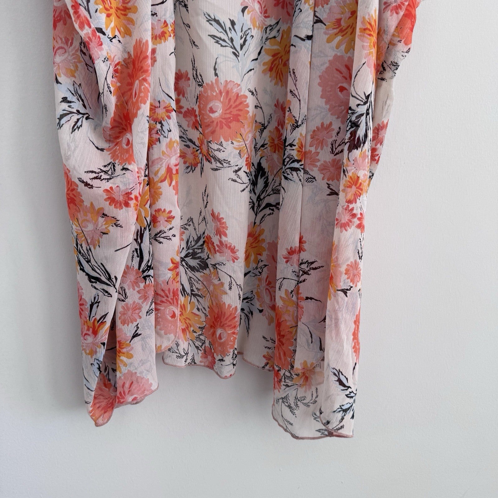 American Rag Floral Kimono Duster Medium Boho Sheer Peach Open Front