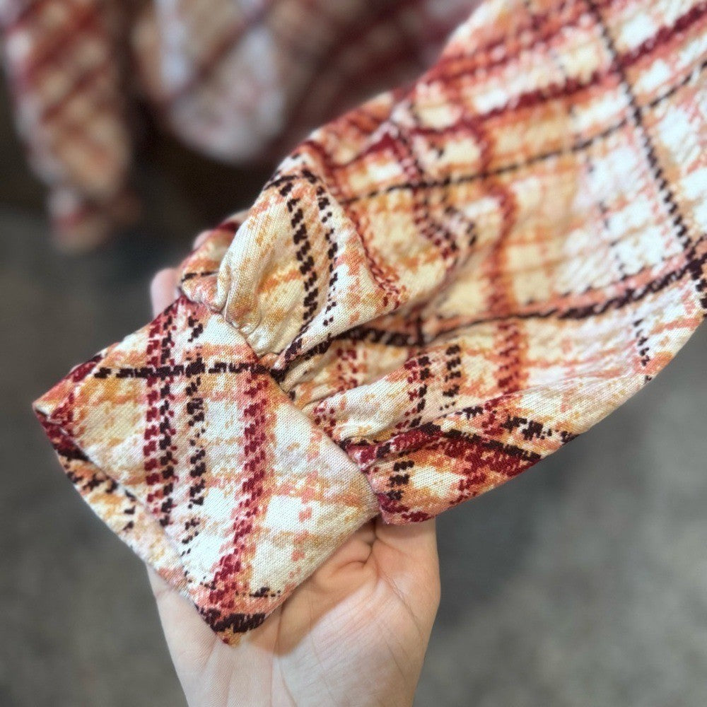 PerSeption Concept Plaid Mock Neck Long Sleeve Blouse | Size L