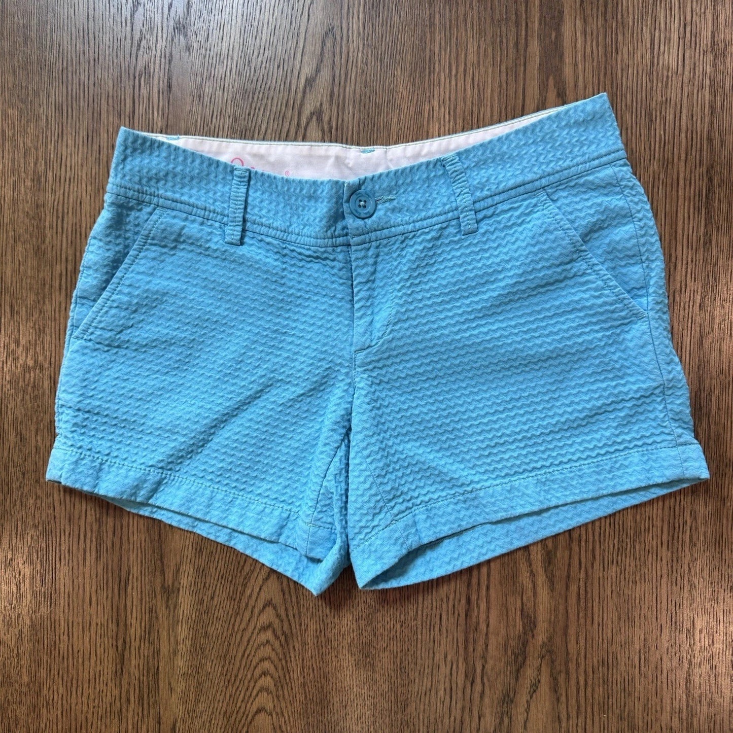 Lilly Pulitzer The Callahan Short Size 2 Aqua Blue Textured Cotton Seersucker