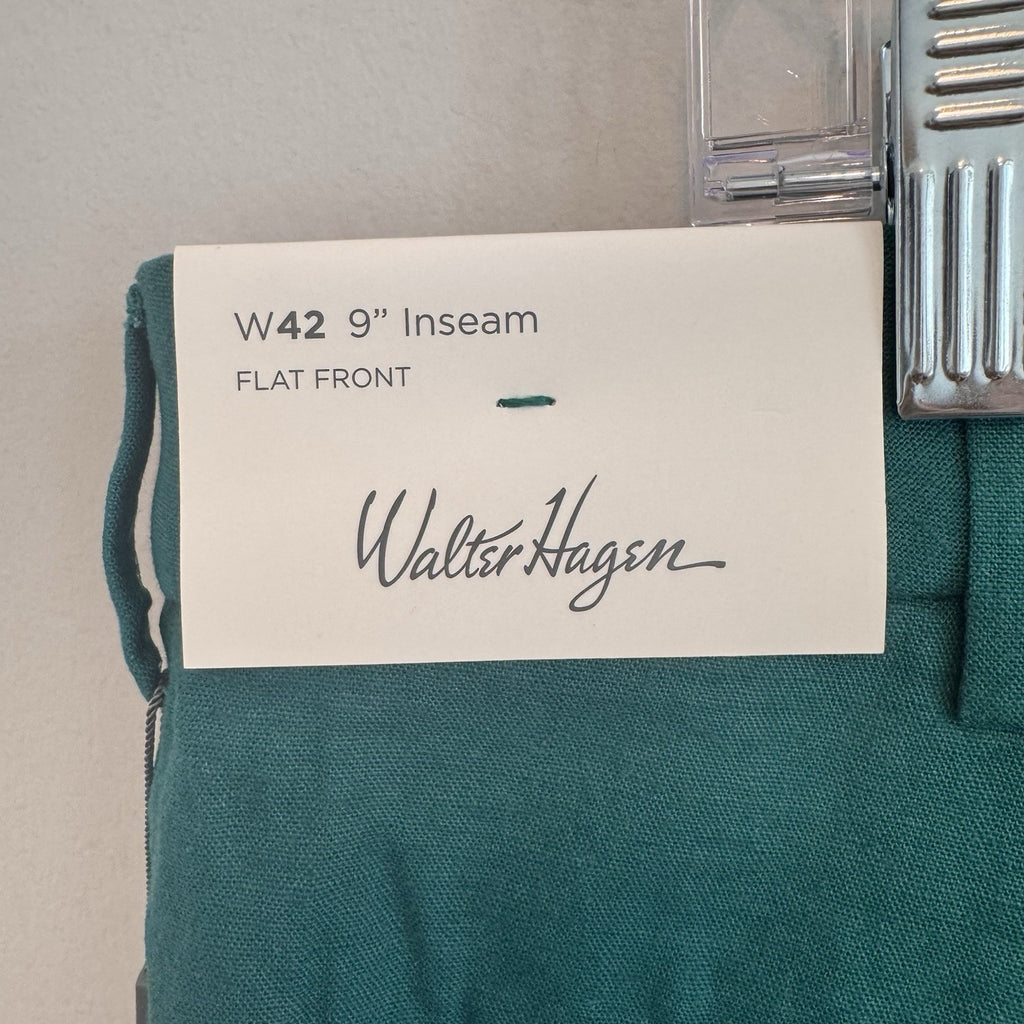 Walter Hagen Men's Clubhouse Linen Shorts W42 9" Inseam Flat Front Green NWT