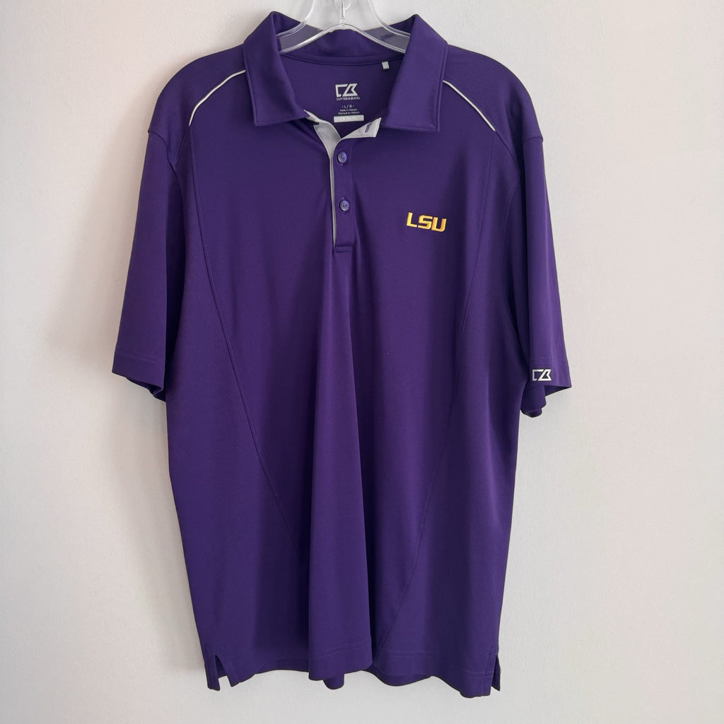 LSU Tigers Polo Shirt Cutter & Buck CB DryTec Purple Golf Polo L 