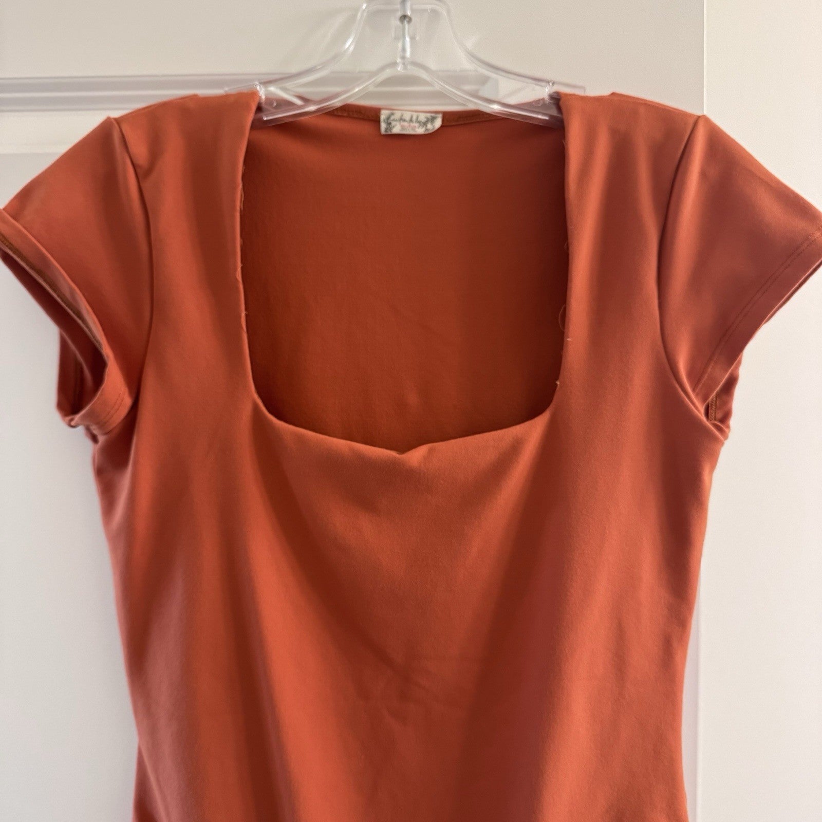 Autumn Baby Rust Red Square Neck Bodysuit Cap Sleeve Stretchy Size S