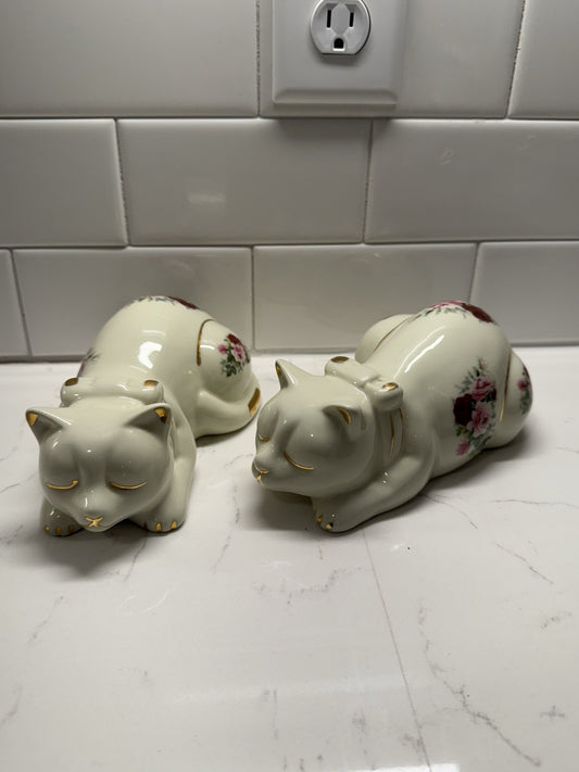 Vintage Formalities Baum Bros. Porcelain Victorian Rose Sleeping Cats Figurine