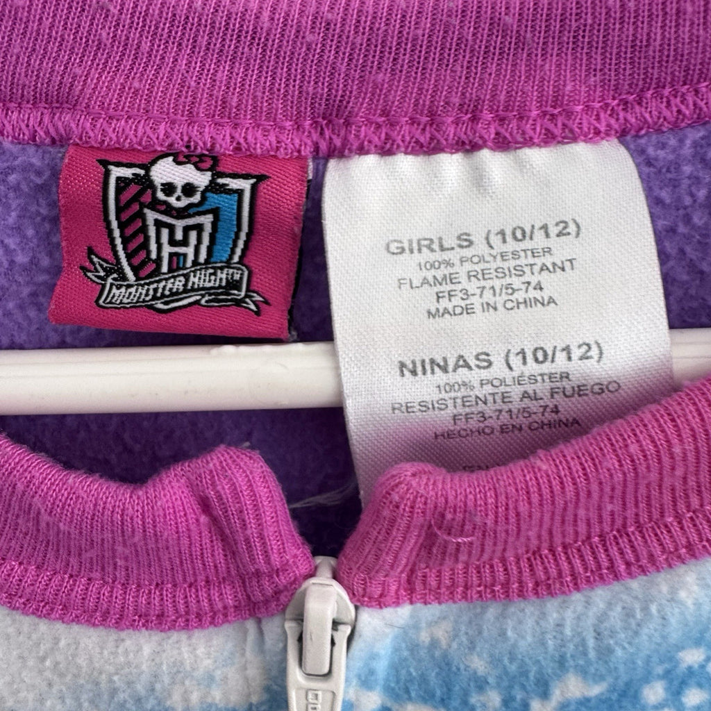 Girls Monster High Fleece One Piece Pajamas Size 10/12 Purple