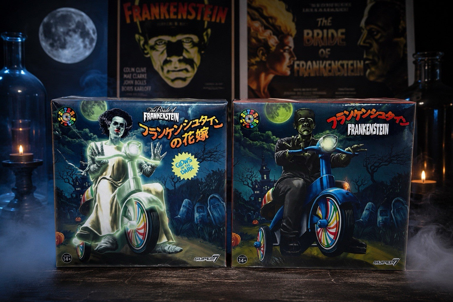 Super7 Frankenstein & Bride of Frankenstein ReAction Figures Set Sealed NEW