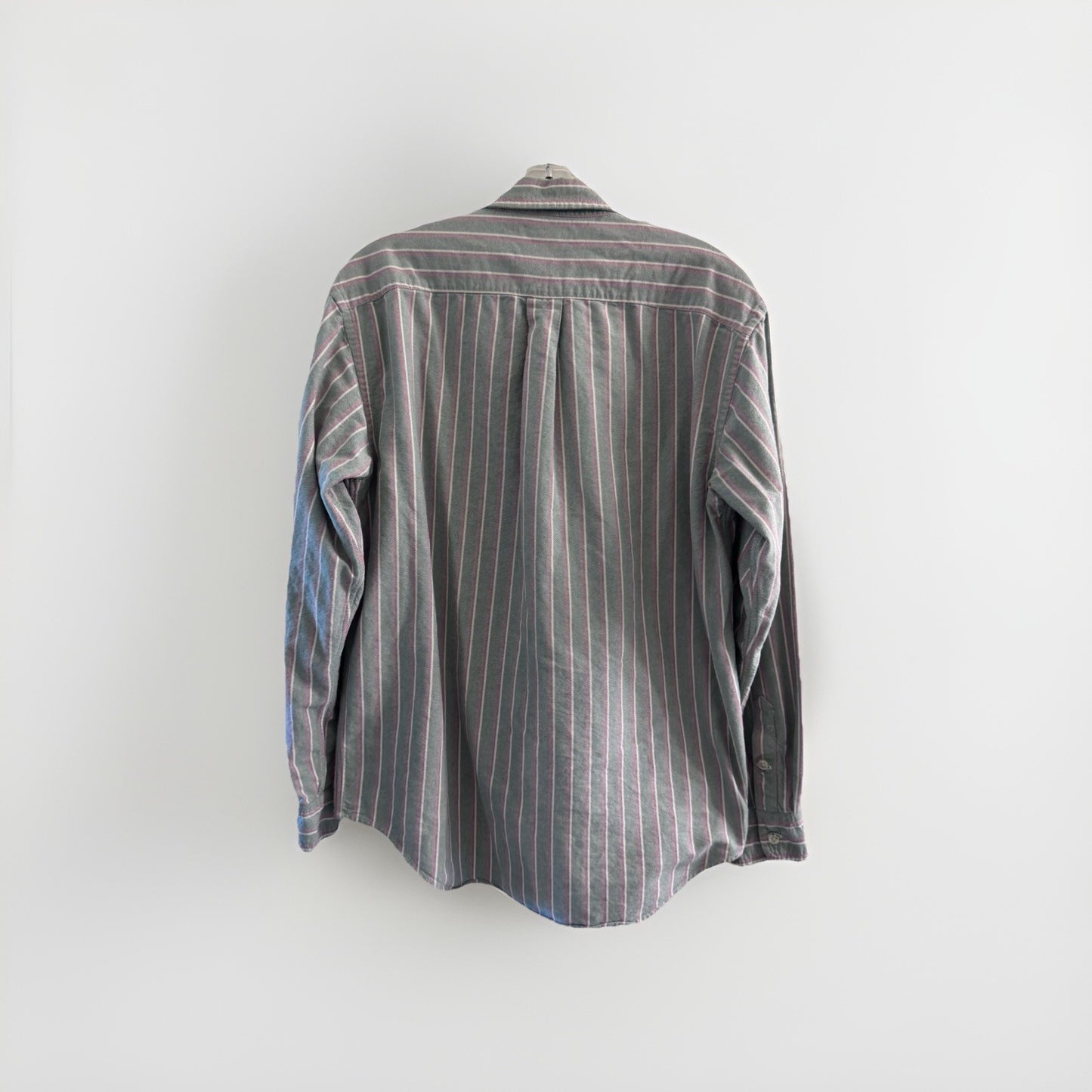 VTG Ralph Lauren Boys XL Button Down Shirt Green Pink Stripe Oxford Long Sleeve