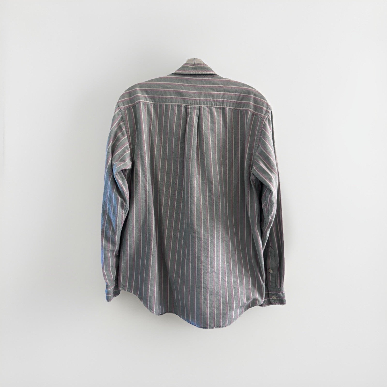 VTG Ralph Lauren Boys XL Button Down Shirt Green Pink Stripe Oxford Long Sleeve
