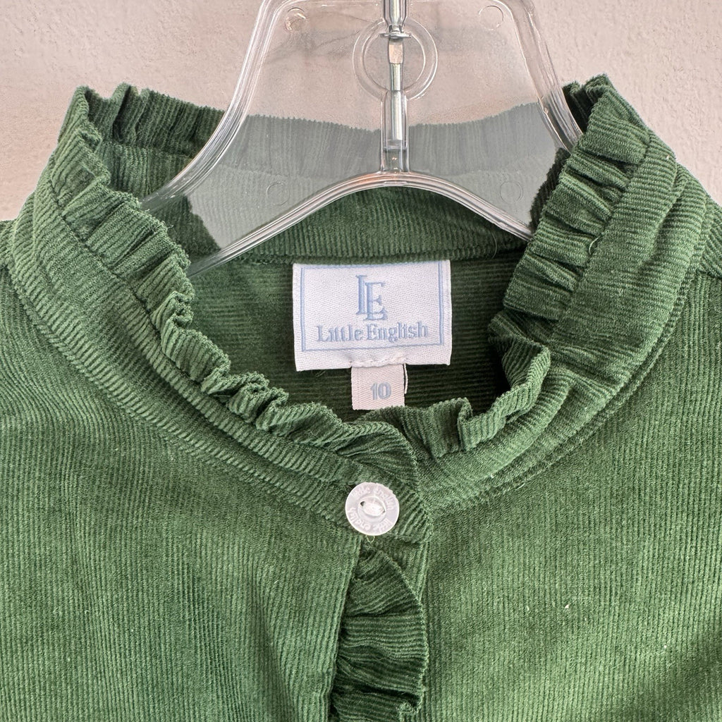 Little English Allie Corduroy Dress Girls Size 10 Green Ruffle NWT MSRP81