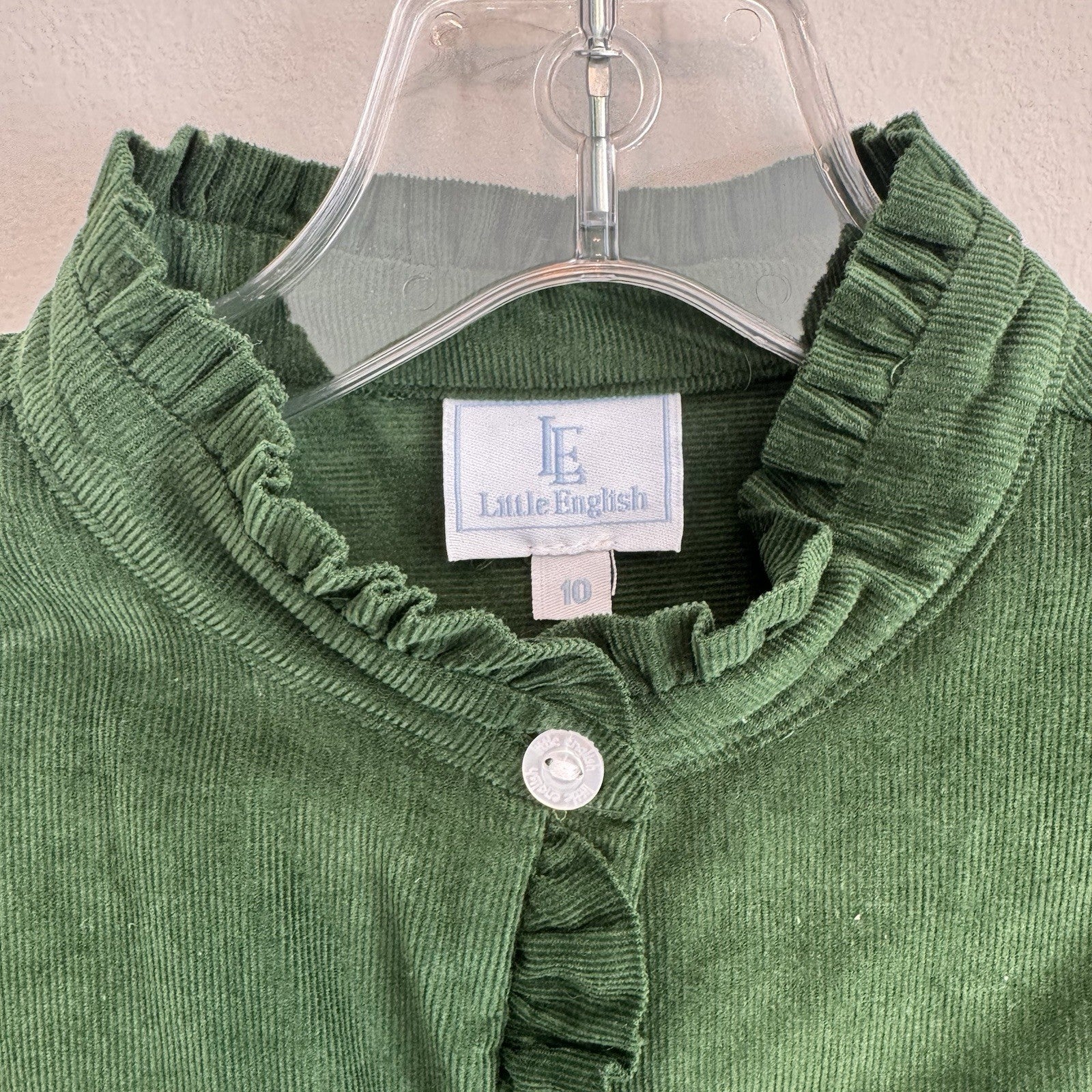Little English Allie Corduroy Dress Girls Size 10 Green Ruffle NWT MSRP81