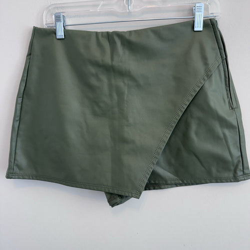 Altar’d State Olive Faux Leather Skort Skirt Shorts M Wrap Mini USA