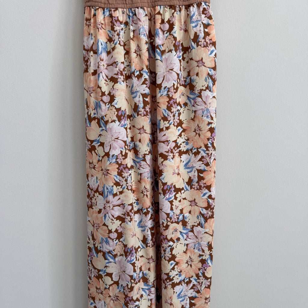 Band of the Free Floral Linen Maxi Dress Small Mauve Pink Smocked Corset Womens
