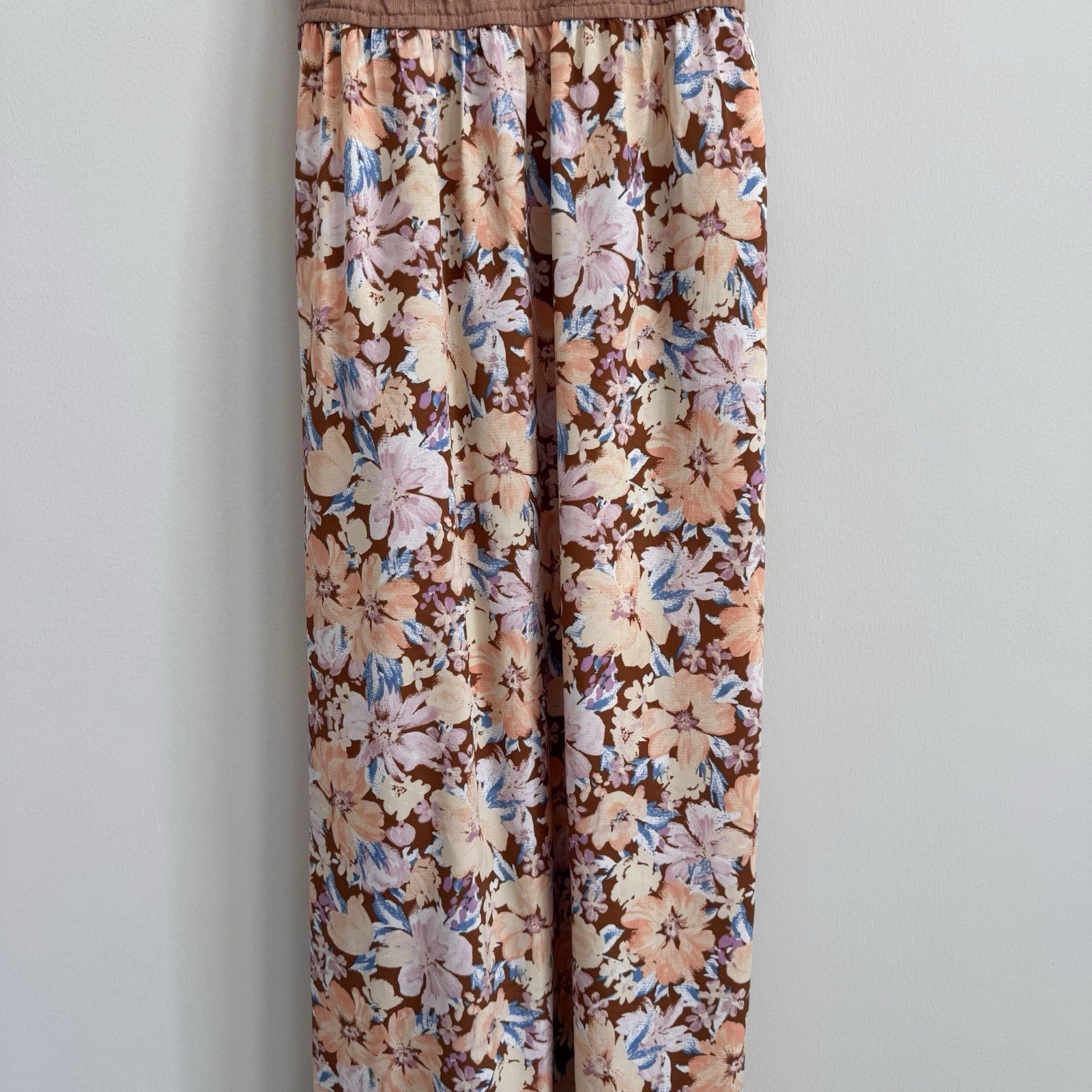 Band of the Free Floral Linen Maxi Dress Small Mauve Pink Smocked Corset Womens