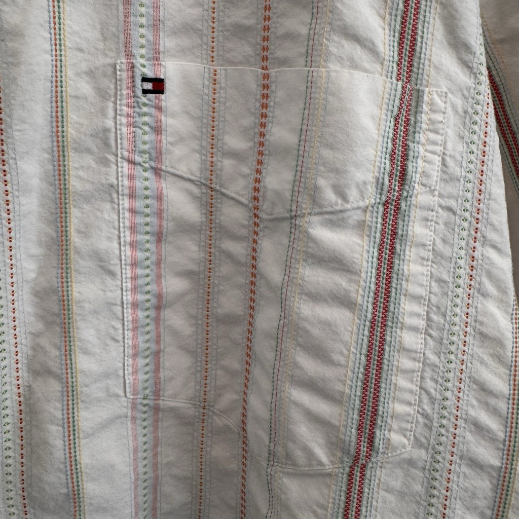 Y2K Tommy Hilfiger Men XXL Button Down Shirt Striped Short Sleeve 80s 2 Ply
