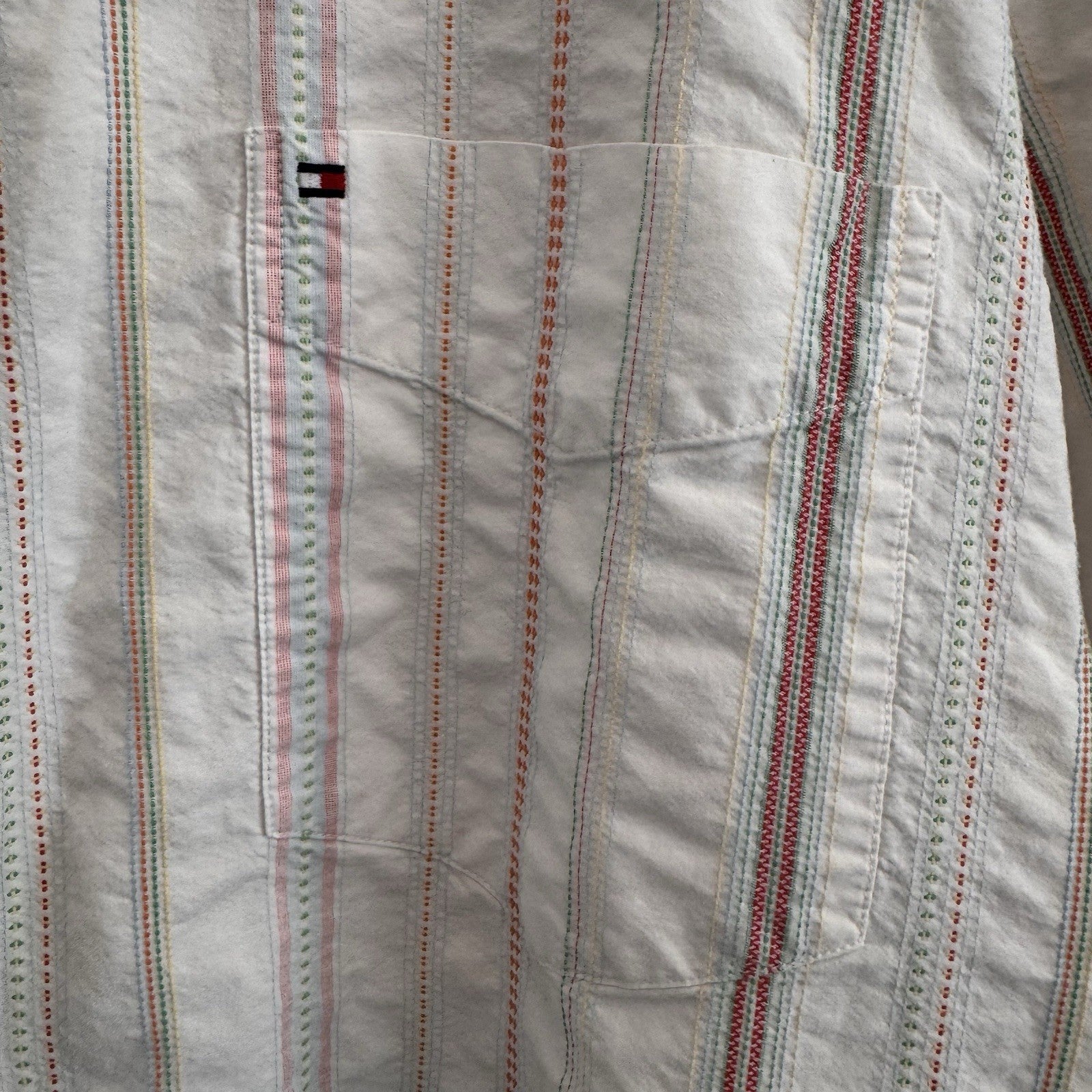 Y2K Tommy Hilfiger Men XXL Button Down Shirt Striped Short Sleeve 80s 2 Ply