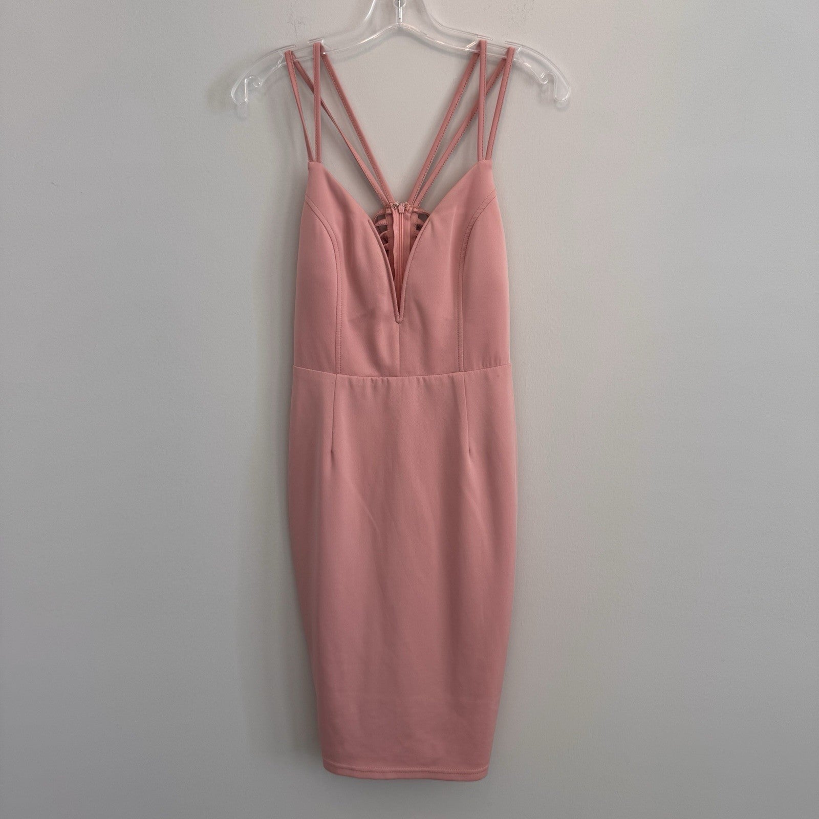ENTRY Women's Large Dusty Rose Pink Cage Back Bodycon Dress Sexy Party Club