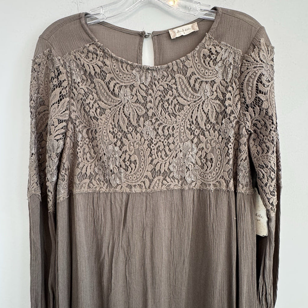 Altar'd State Women's Small Olive Green Lace Long Sleeve Boho Mini Dress NWT