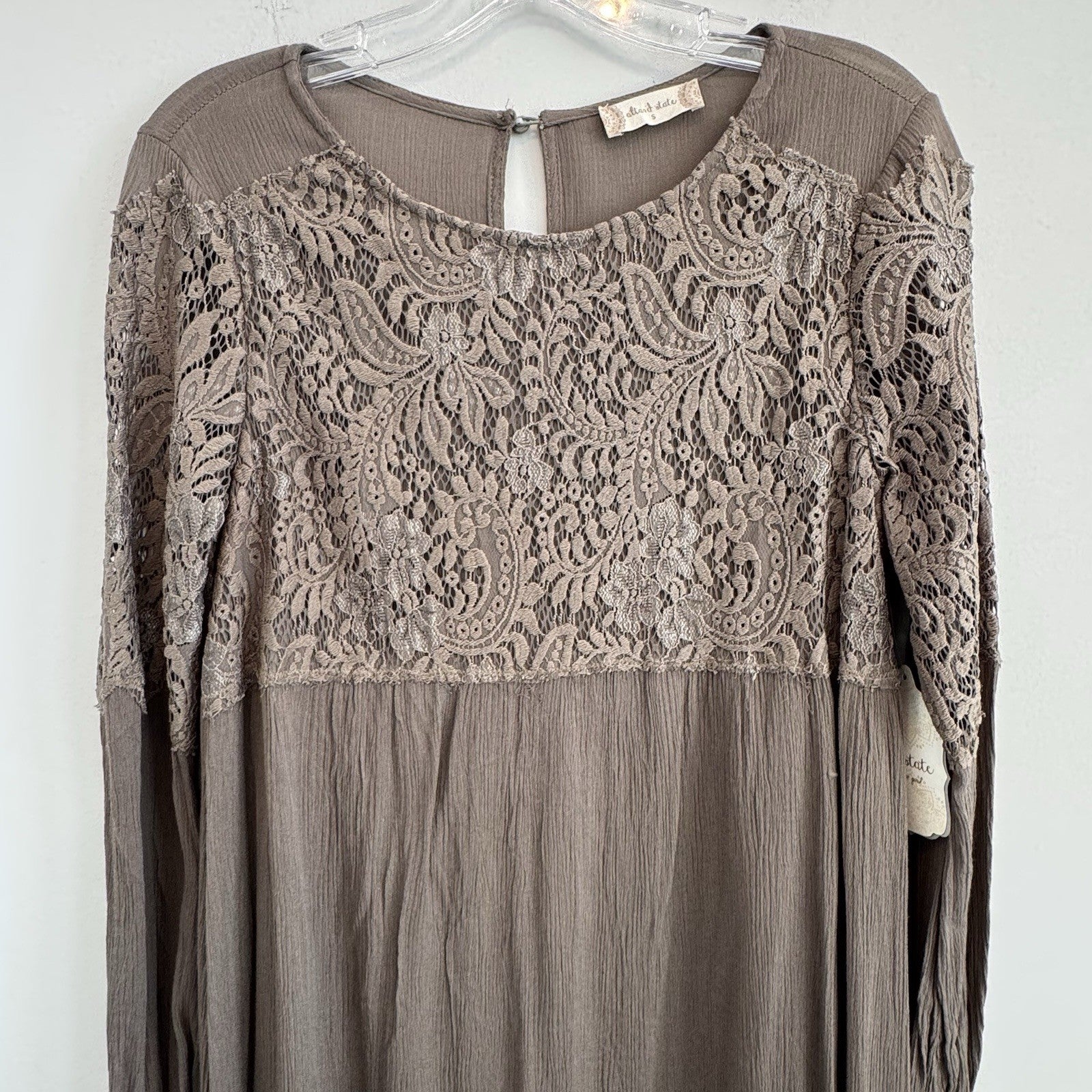 Altar'd State Women's Small Olive Green Lace Long Sleeve Boho Mini Dress NWT