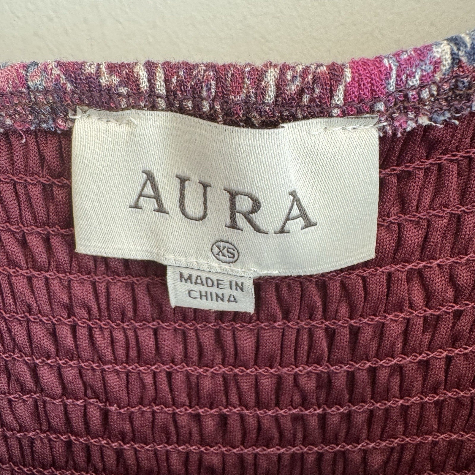 NWT Aura Shop Red Dress XS Purple Boho Patchwork Smocked Long Sleeve Mini Dress