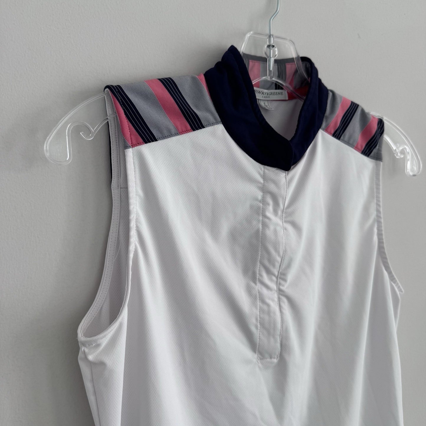 Fairway & Greene Sleeveless Golf Polo Top Women’s S White Striped Collar