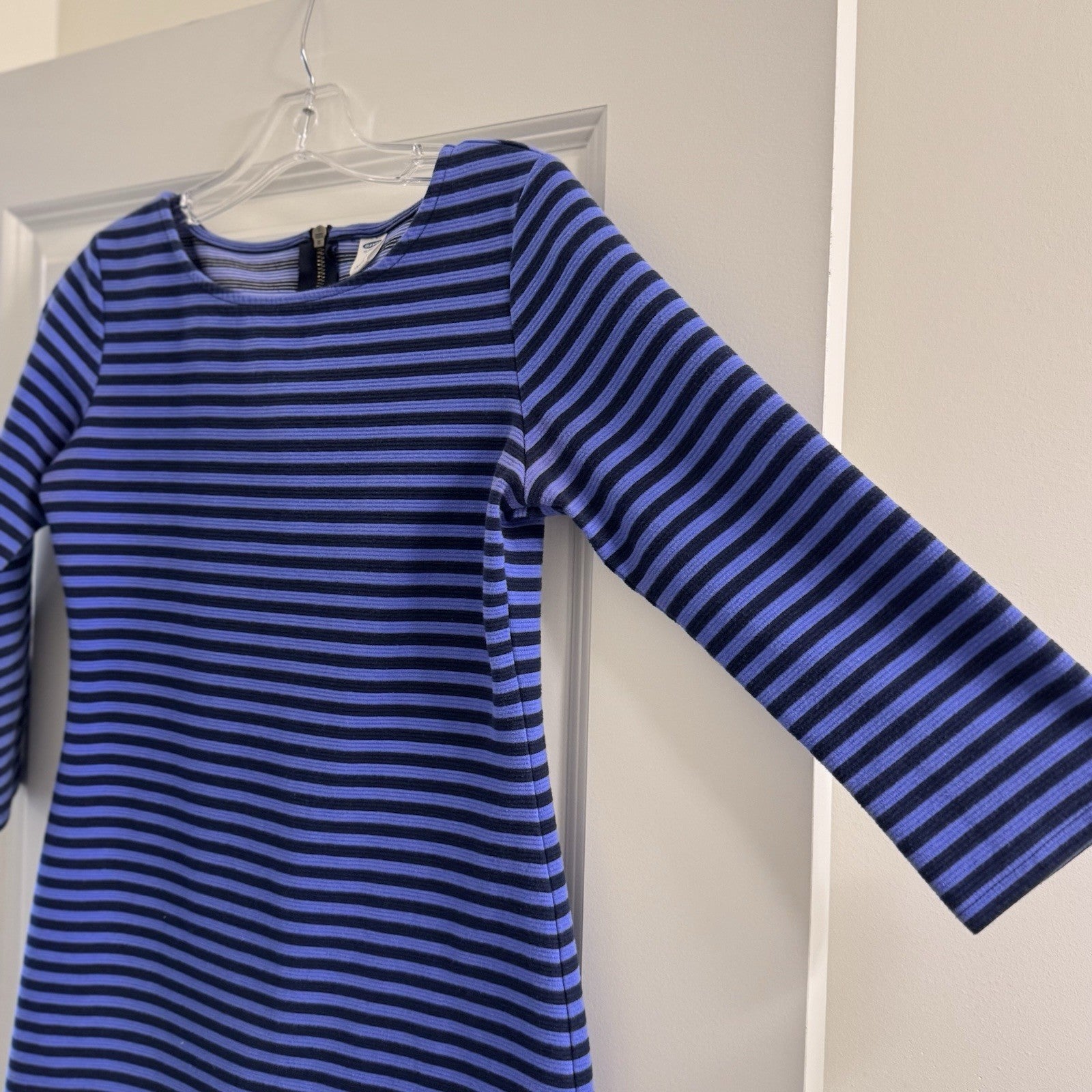 Old Navy Ponte Knit Striped Dress Small Petite Blue Black 3/4 Sleeve