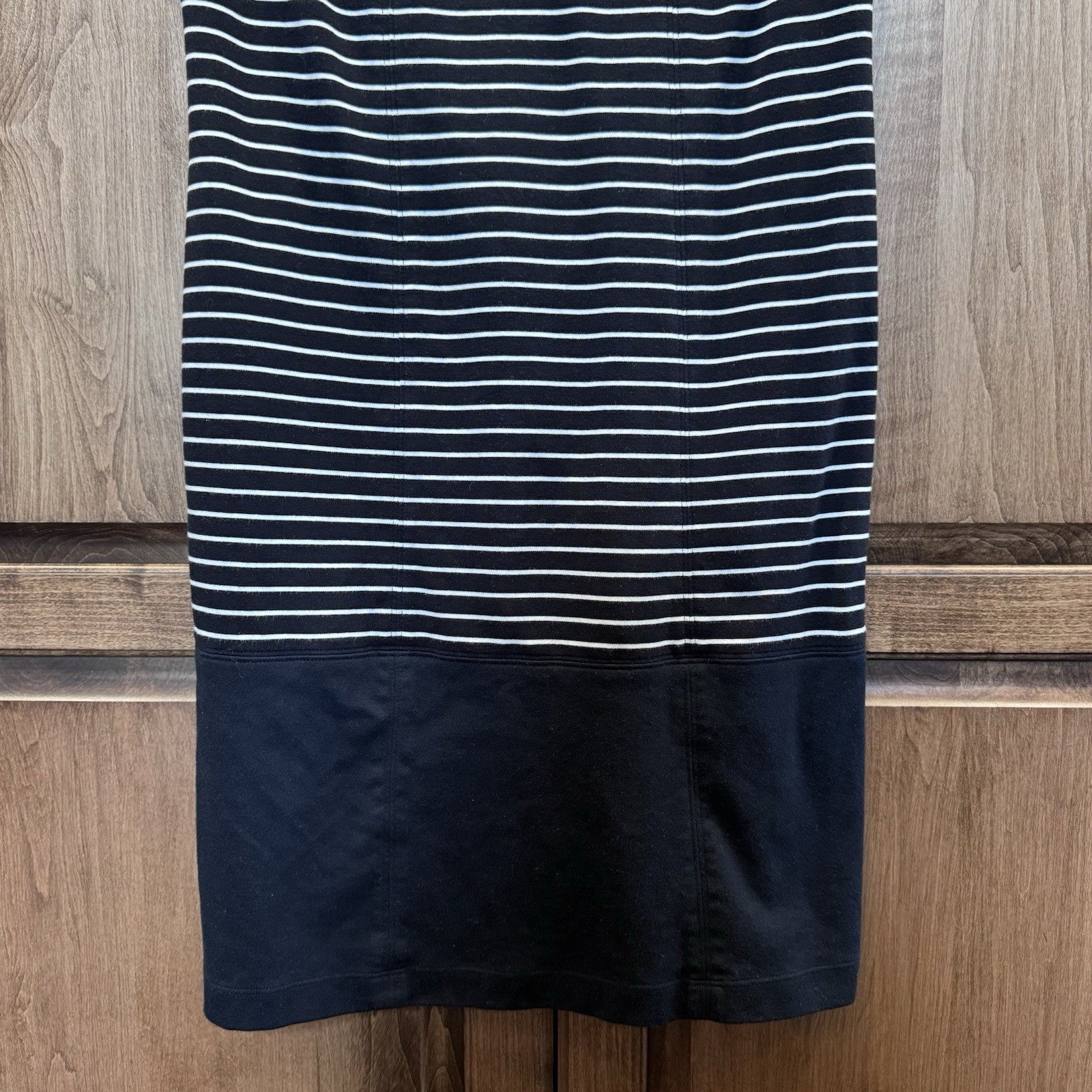 Talbots Sleeveless Shift Dress Sz S Black White Stripe Cotton Blend Classic Fit