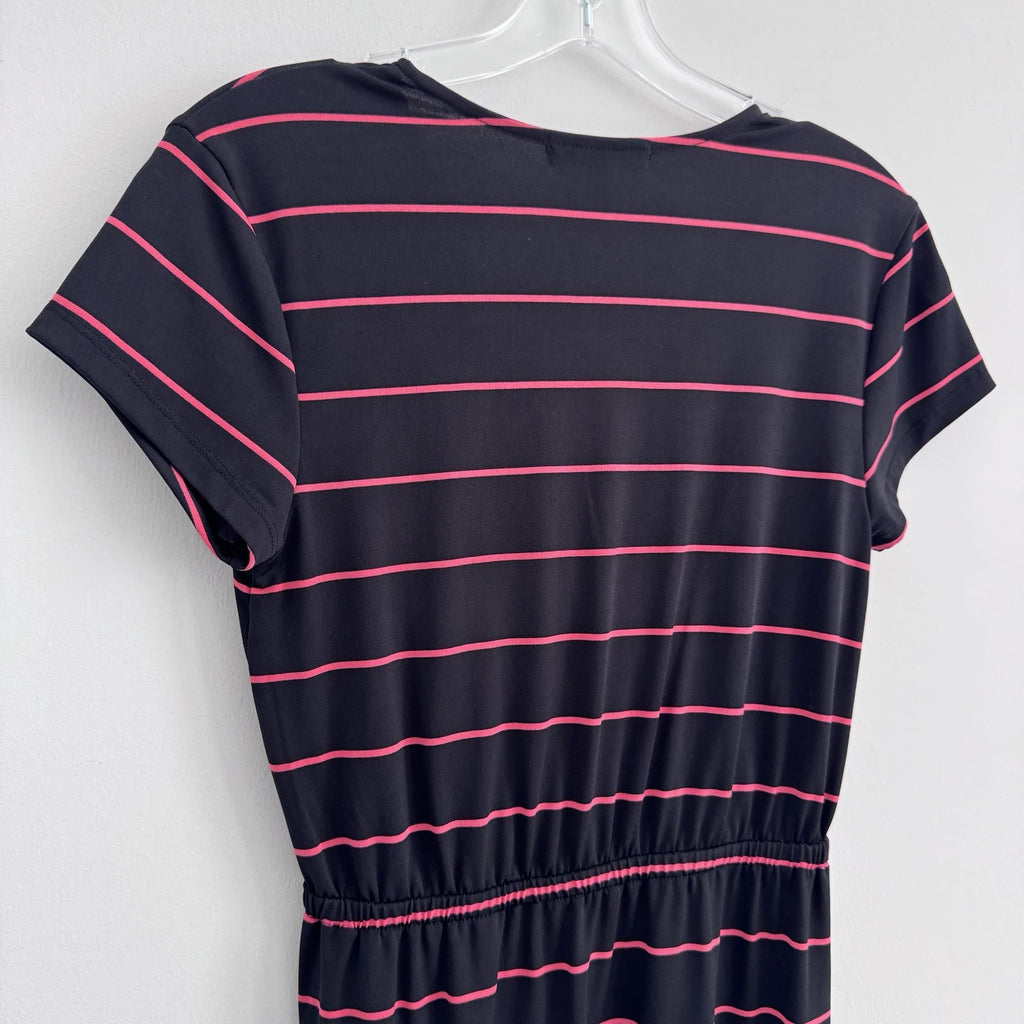 Women’s Banana Republic Petite Black Pink Stripe Wrap Dress PS