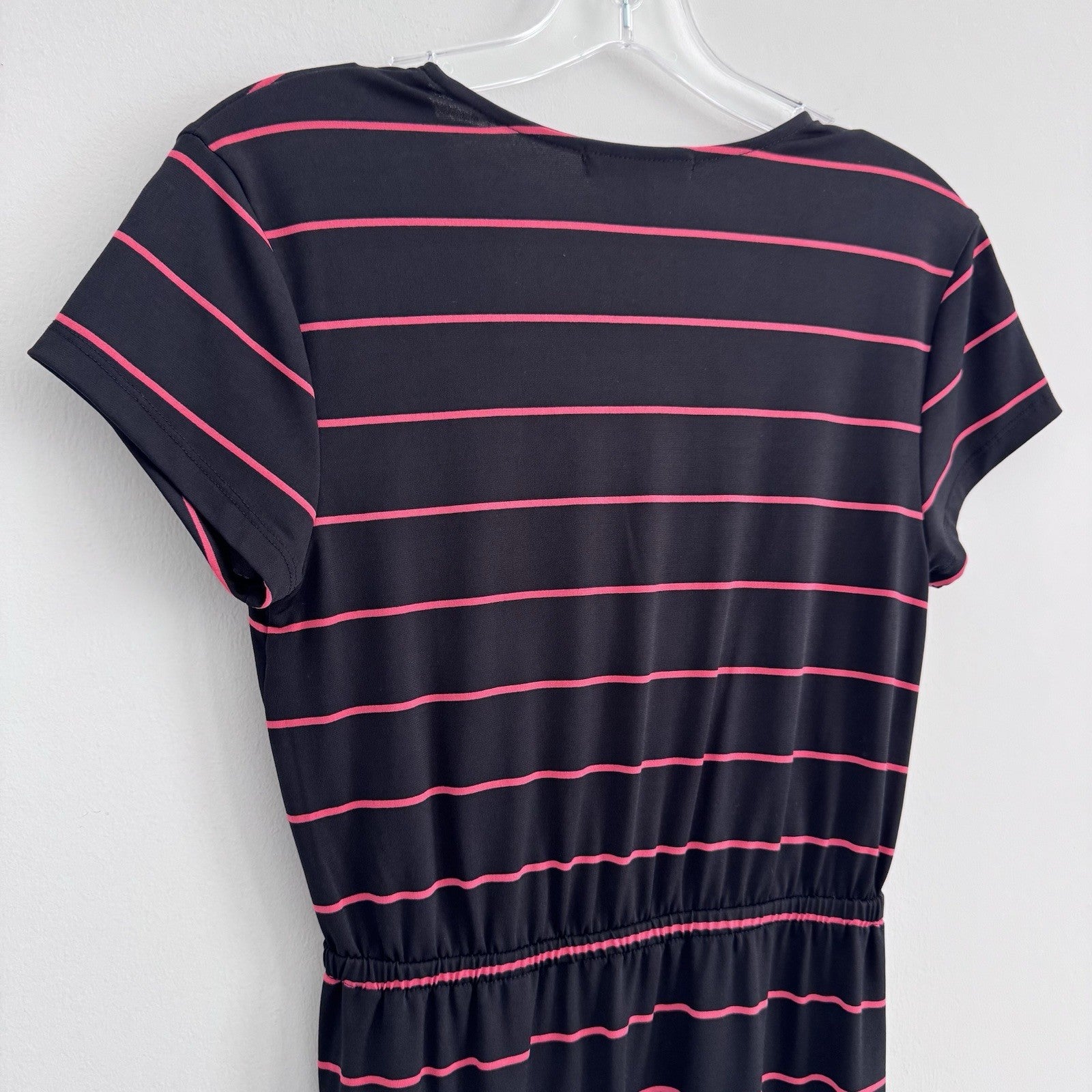 Women’s Banana Republic Petite Black Pink Stripe Wrap Dress PS