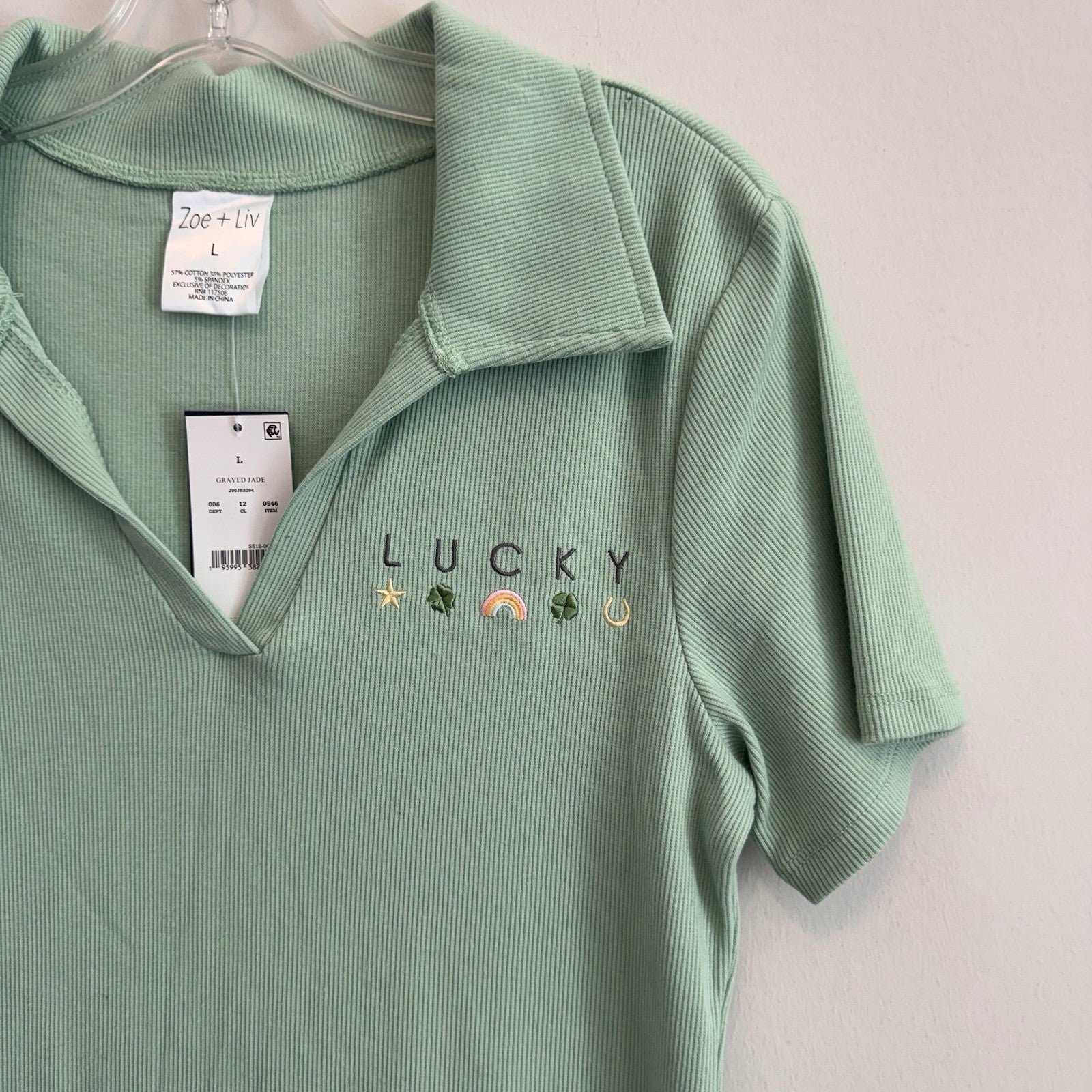 Zoe + Liv Lucky Green Polo Dress L St Patrick’s Day Ribbed  Dress NWT Women’s