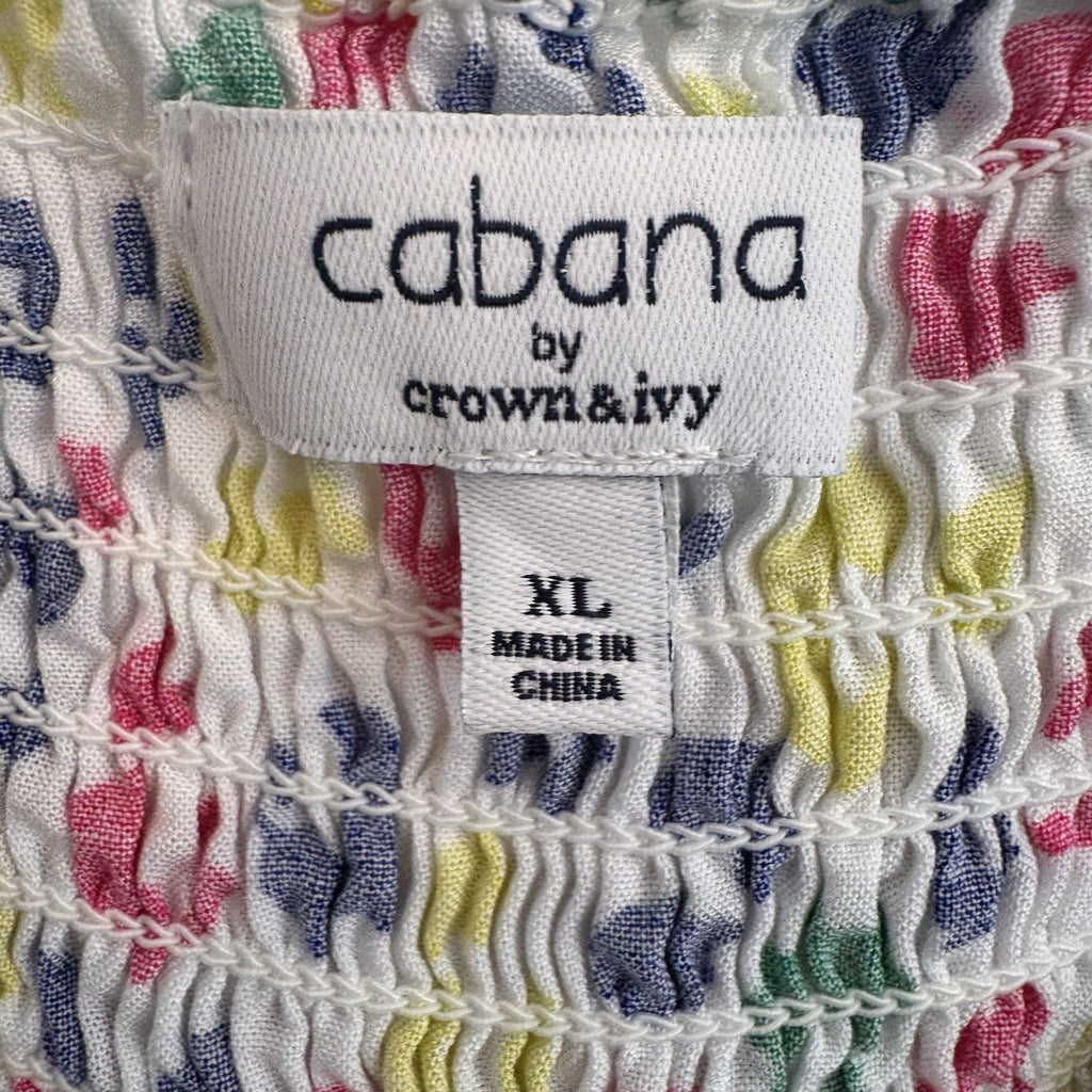 Cabana by Crown & Ivy XL Smocked Dress Leopard Puff Sleeve Boho  Women’s